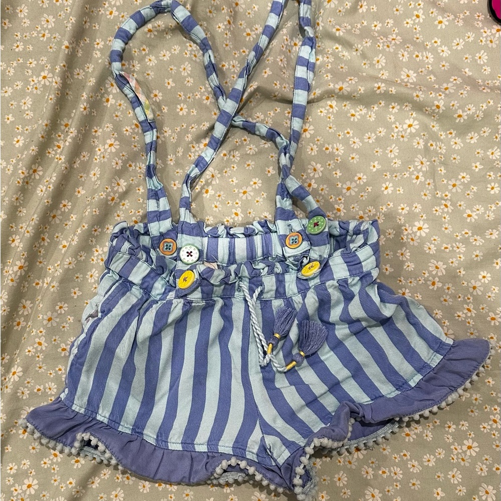 Striped BlueToddler Shorts with Suspenders